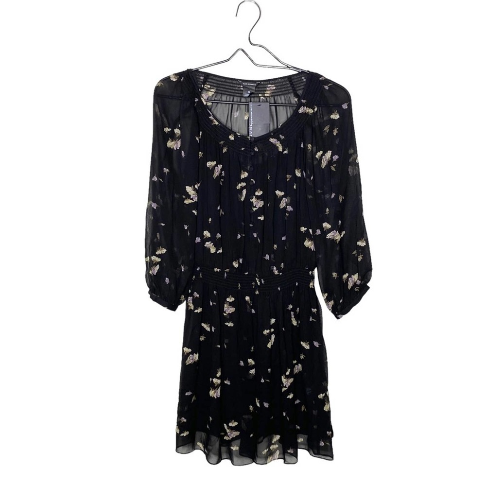 Club Monaco Silk Floral Black Alex Mini Dress